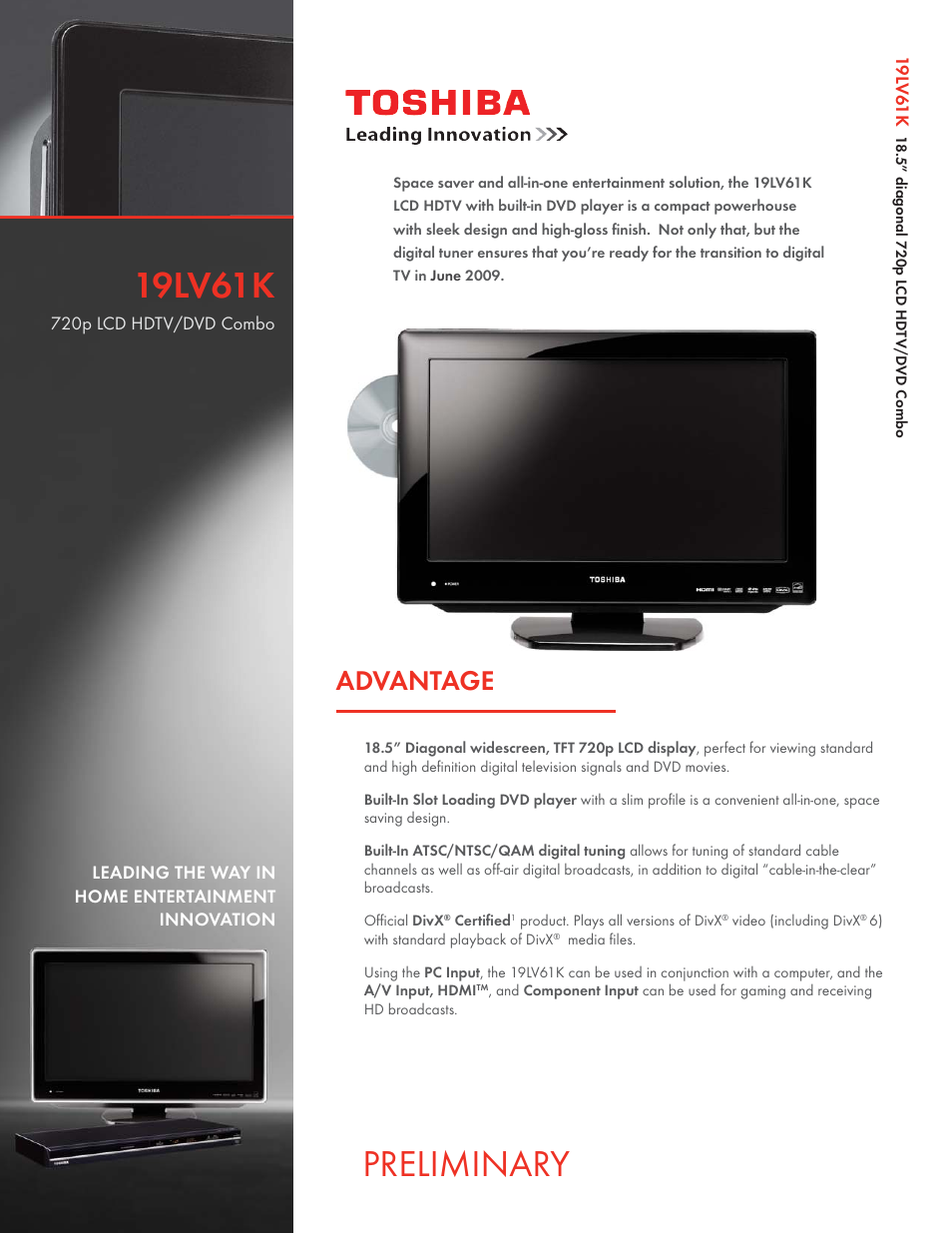 Toshiba 19LV61K User Manual | 2 pages