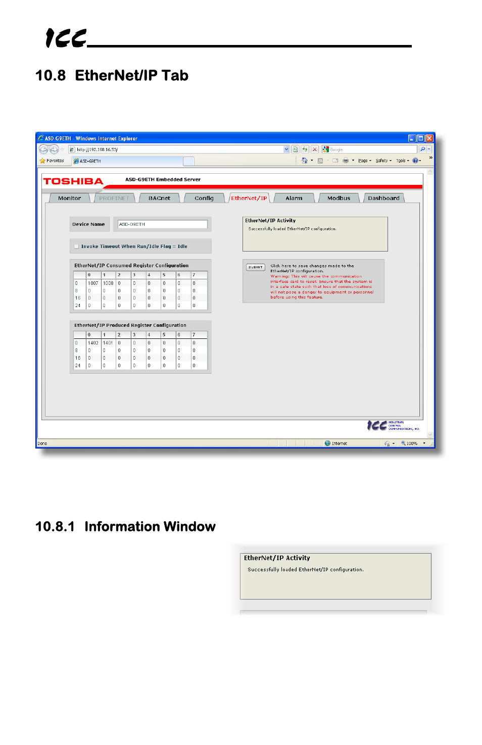 Toshiba Multiprotocol Ethernet Interface for Toshiba G9/VFAS1 Adjustable Speed Drives ASD-G9ETH User Manual | Page 40 / 116