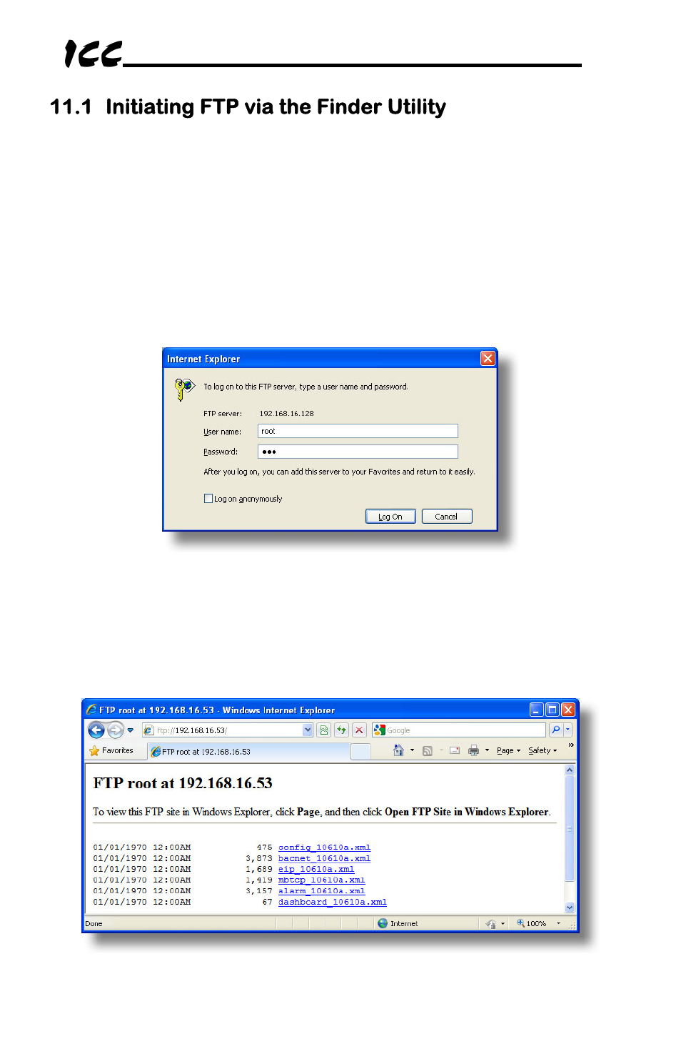 1 initiating ftp via the finder utility | Toshiba Multiprotocol Ethernet Interface for Toshiba G9/VFAS1 Adjustable Speed Drives ASD-G9ETH User Manual | Page 59 / 116