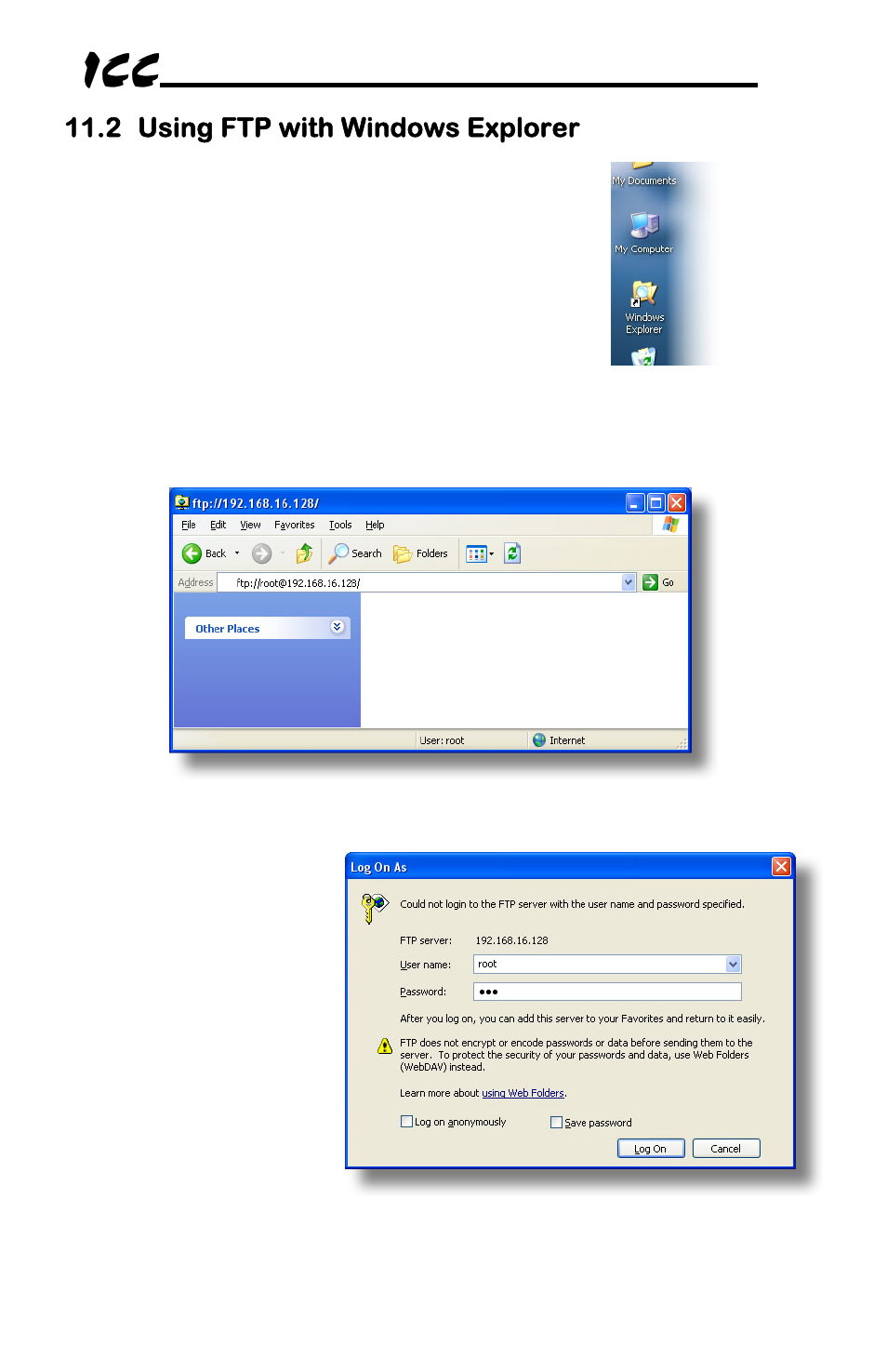 2 using ftp with windows explorer | Toshiba Multiprotocol Ethernet Interface for Toshiba G9/VFAS1 Adjustable Speed Drives ASD-G9ETH User Manual | Page 60 / 116