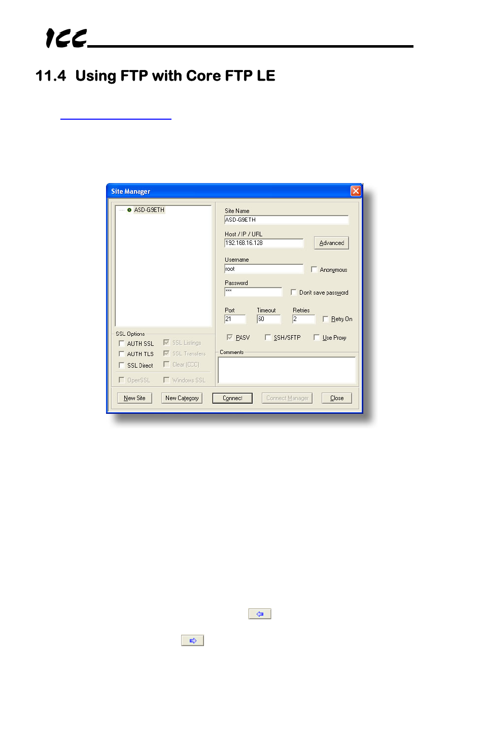 4 using ftp with core ftp le | Toshiba Multiprotocol Ethernet Interface for Toshiba G9/VFAS1 Adjustable Speed Drives ASD-G9ETH User Manual | Page 63 / 116