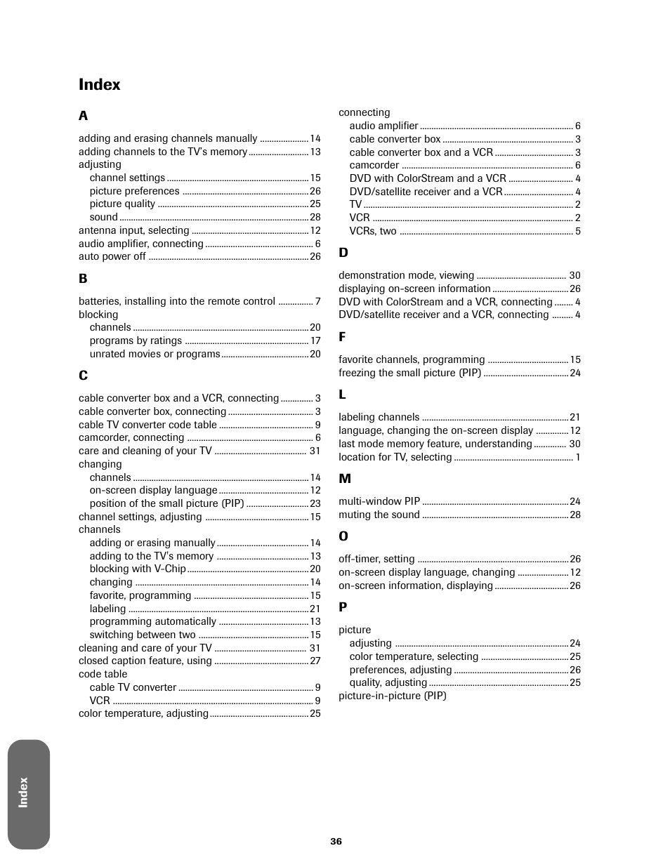 Index | Toshiba 27A60 User Manual | Page 42 / 44