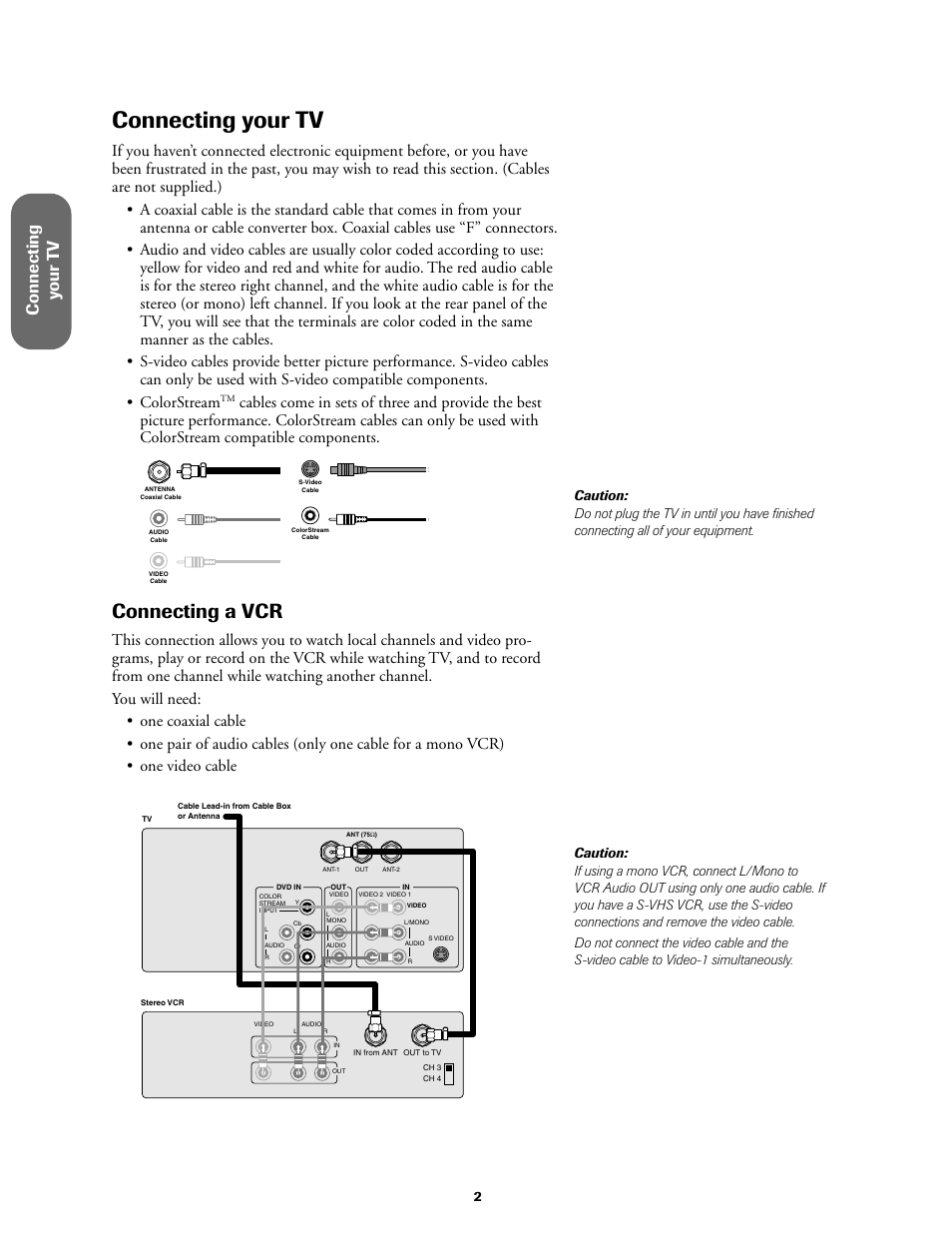 Connecting your tv, Connecting a vcr, Ref er ence | Connecting y our t v | Toshiba 27A60 User Manual | Page 8 / 44