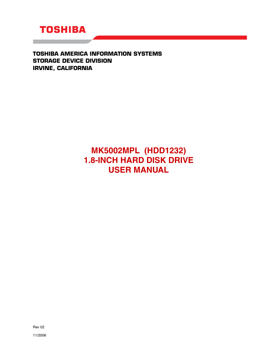 Toshiba MK5002MPL User Manual | 9 pages