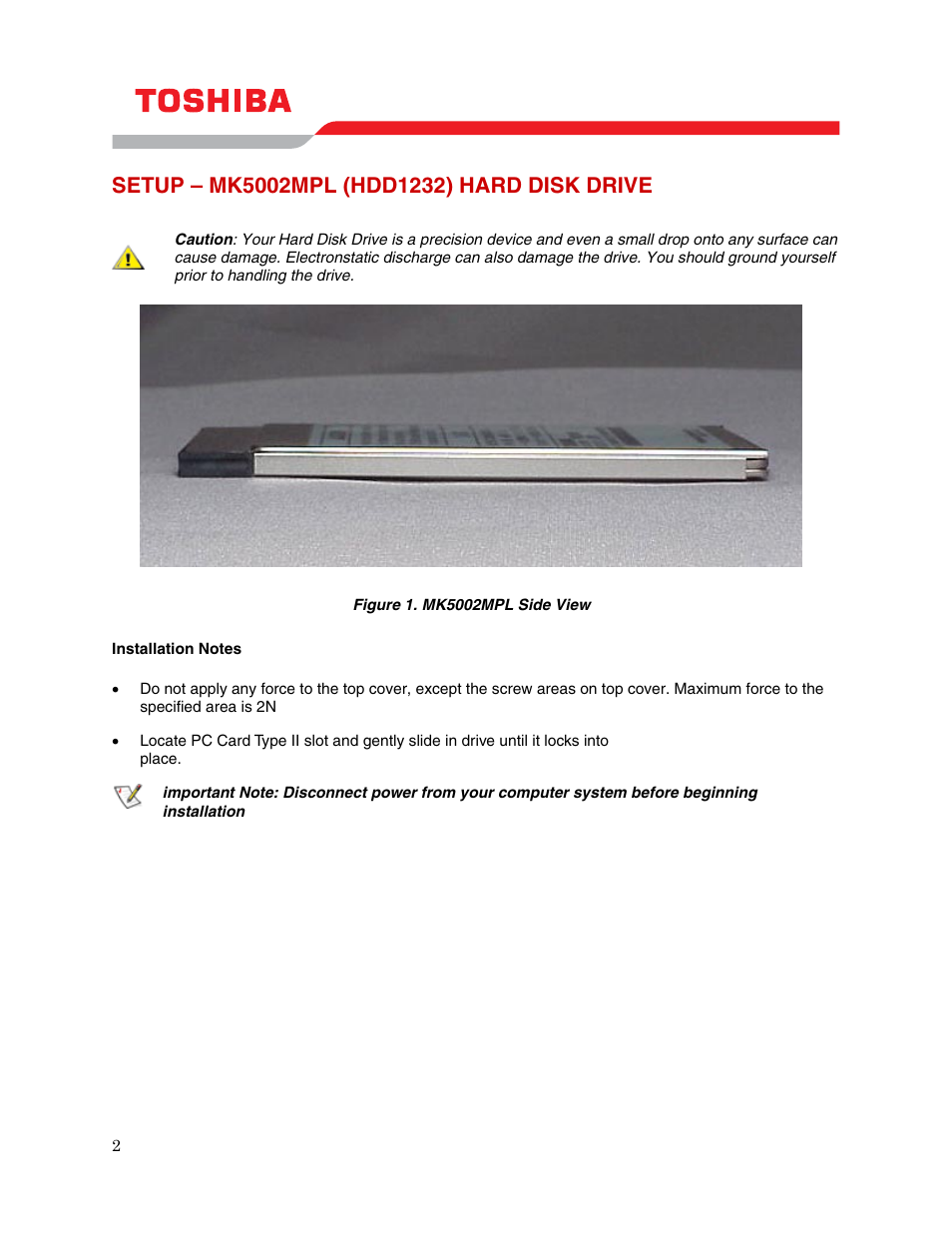 Setup – mk5002mpl (hdd1232) hard disk drive | Toshiba MK5002MPL User Manual | Page 4 / 9
