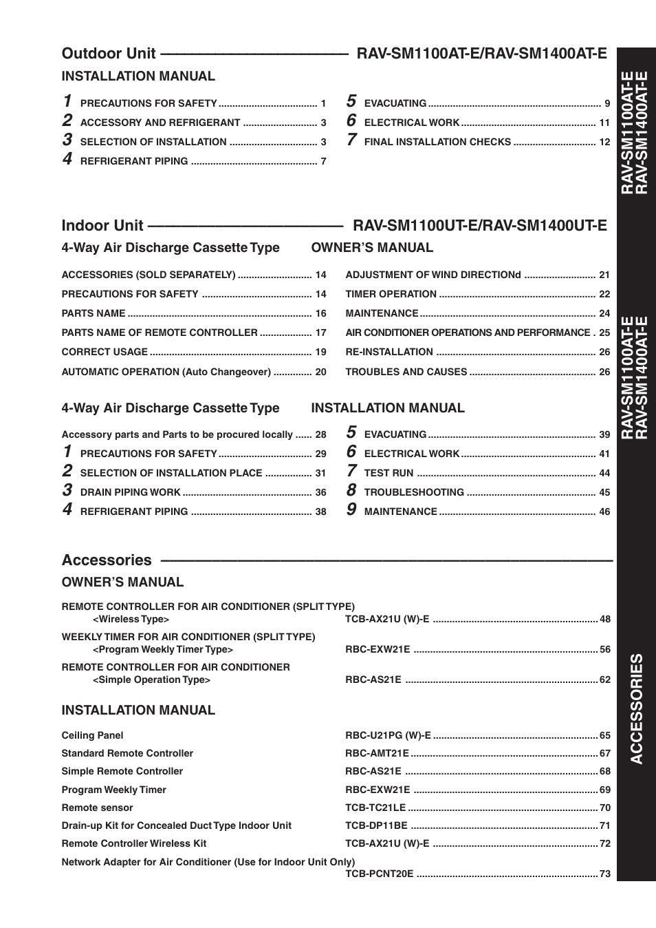 Accessories | Toshiba RAV-SM1100UT-E User Manual | Page 3 / 80