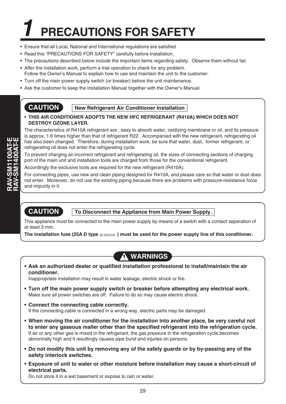 Precautions for safety | Toshiba RAV-SM1100UT-E User Manual | Page 32 / 80