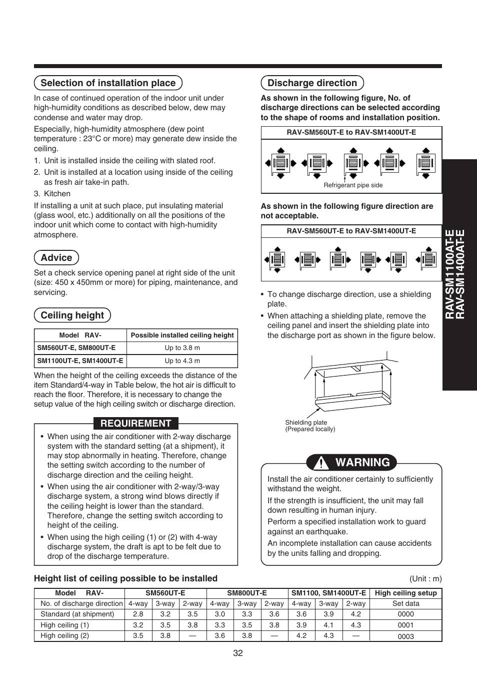 Warning | Toshiba RAV-SM1100UT-E User Manual | Page 35 / 80