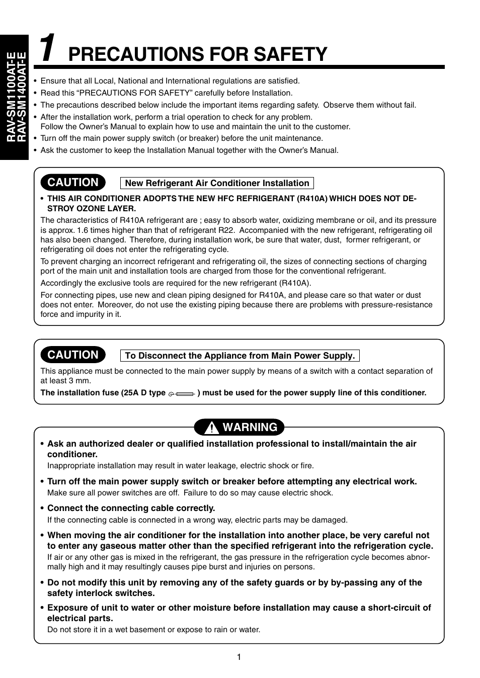 Precautions for safety | Toshiba RAV-SM1100UT-E User Manual | Page 4 / 80