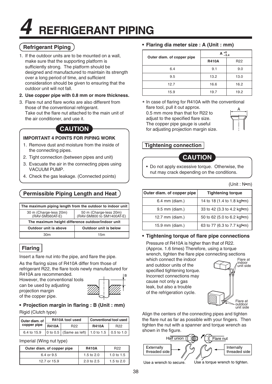 Refrigerant piping, Caution, Permissible piping length and heat | Toshiba RAV-SM1100UT-E User Manual | Page 41 / 80