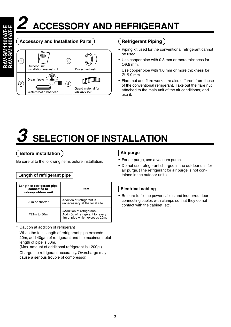 Accessory and refrigerant, Selection of installation | Toshiba RAV-SM1100UT-E User Manual | Page 6 / 80
