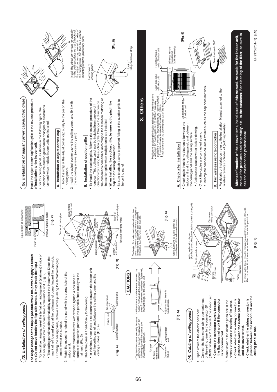 Others, 3) installation of ceiling panel, 4) cabling of ceiling panel | Cautions | Toshiba RAV-SM1100UT-E User Manual | Page 69 / 80