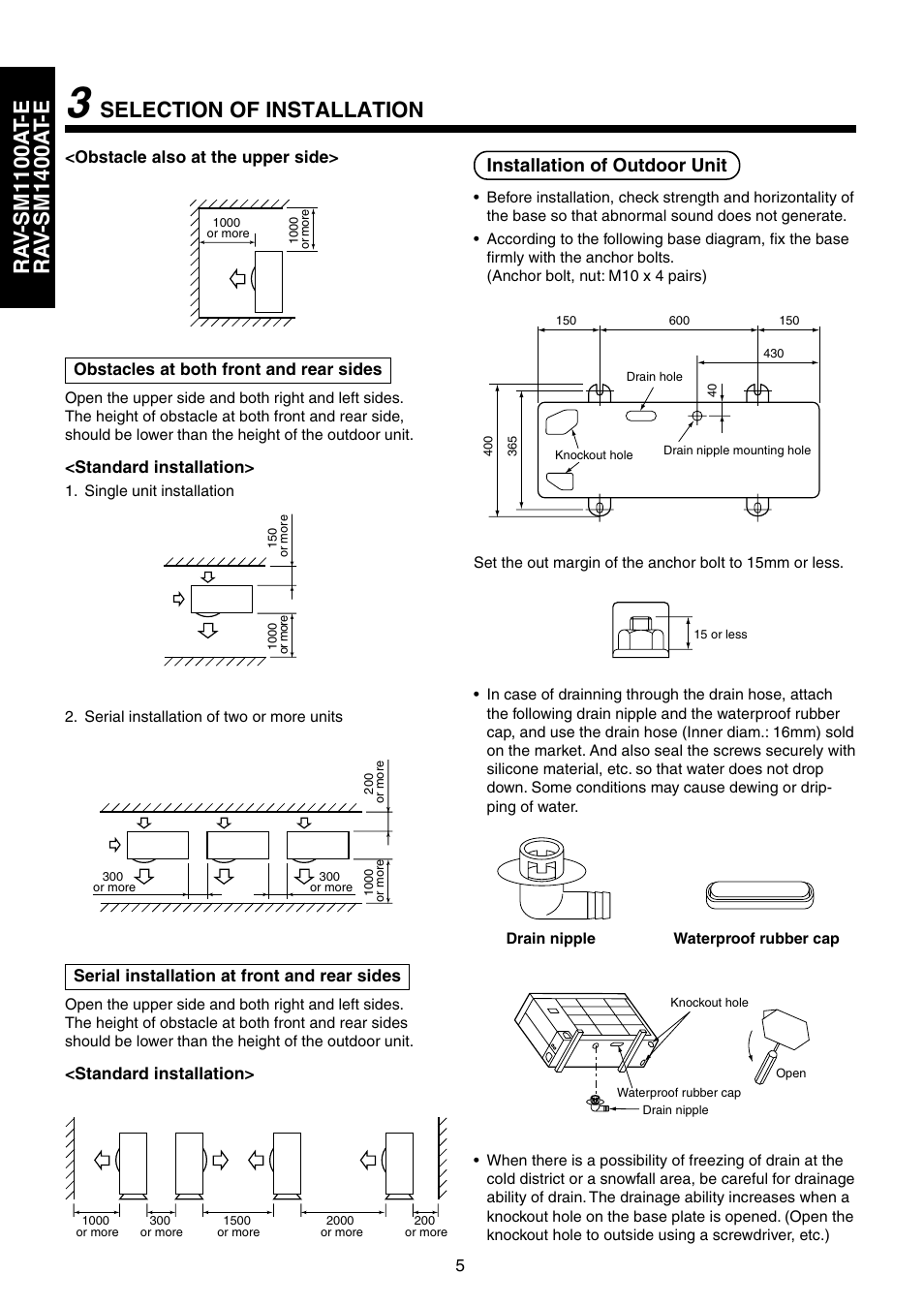 Selection of installation, Installation of outdoor unit | Toshiba RAV-SM1100UT-E User Manual | Page 8 / 80