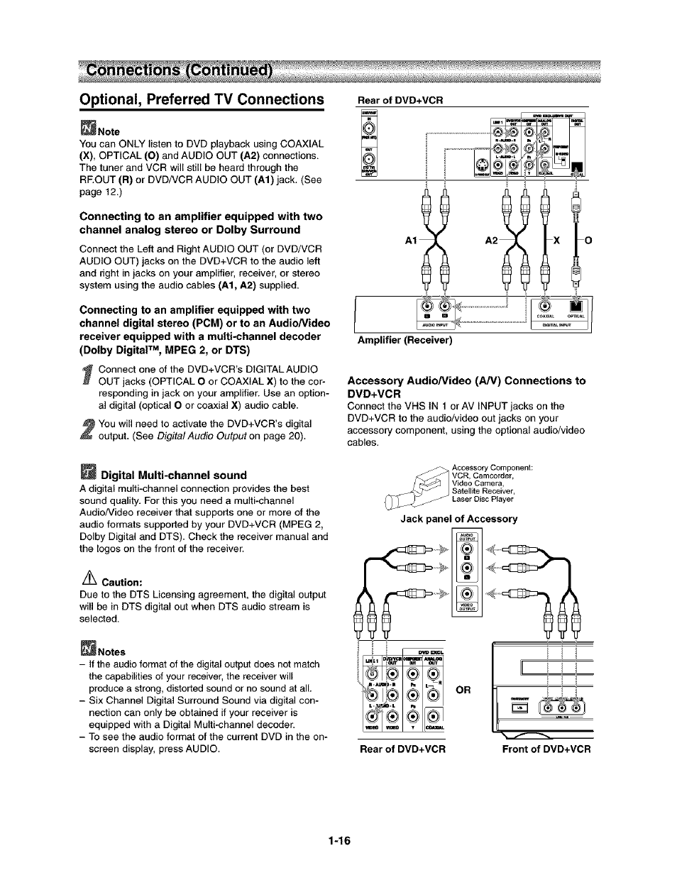 Optional, preferred tv connections rear of dvd+vcr, Esnote, Connections (continued) | Optional, preferred tv connections | Toshiba SD-V290-S-TU User Manual | Page 14 / 46