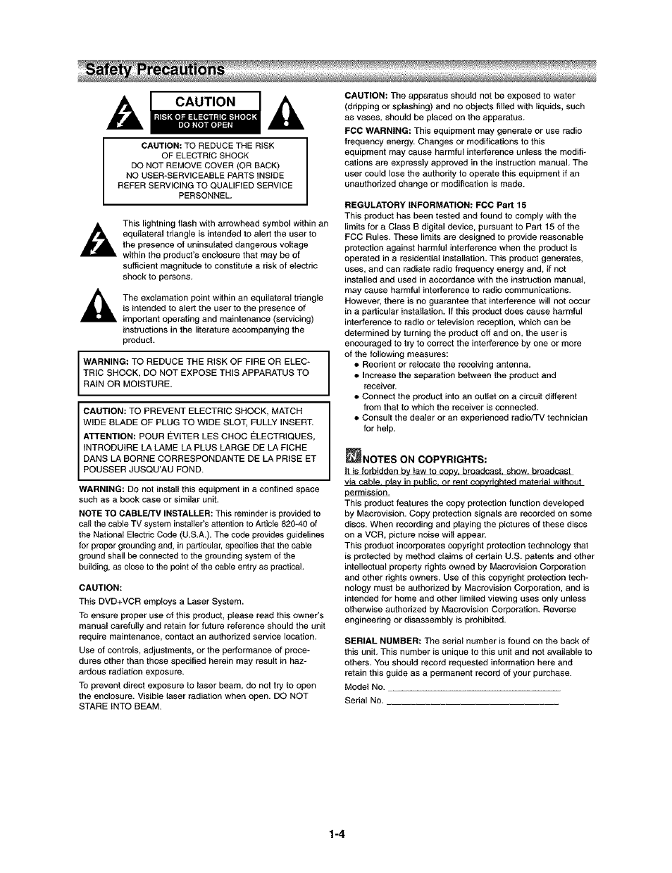 Safety precautions, Notes on copyrights | Toshiba SD-V290-S-TU User Manual | Page 2 / 46