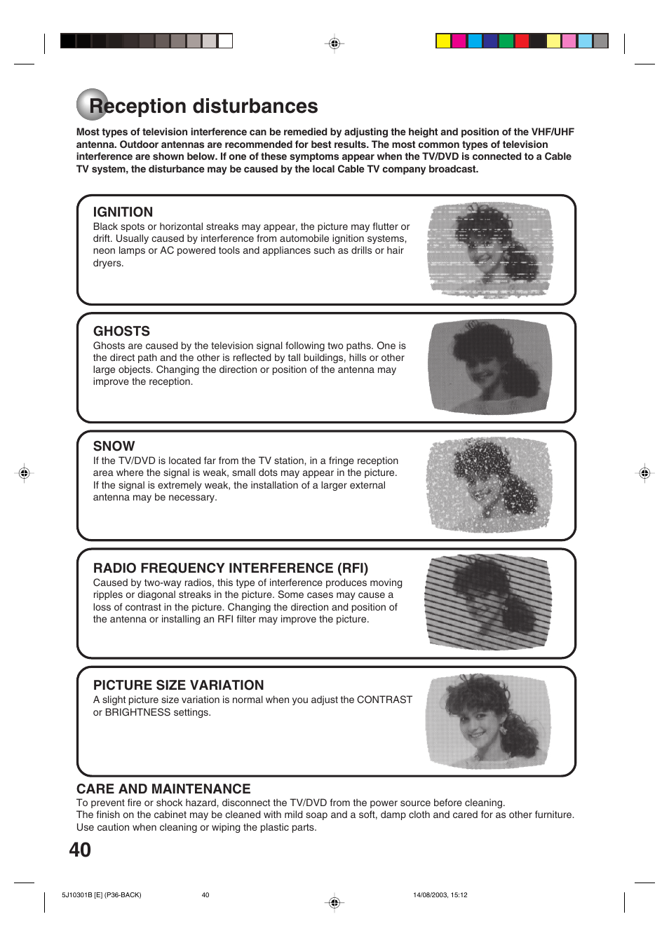 Reception disturbances | Toshiba MD19N1C User Manual | Page 40 / 44