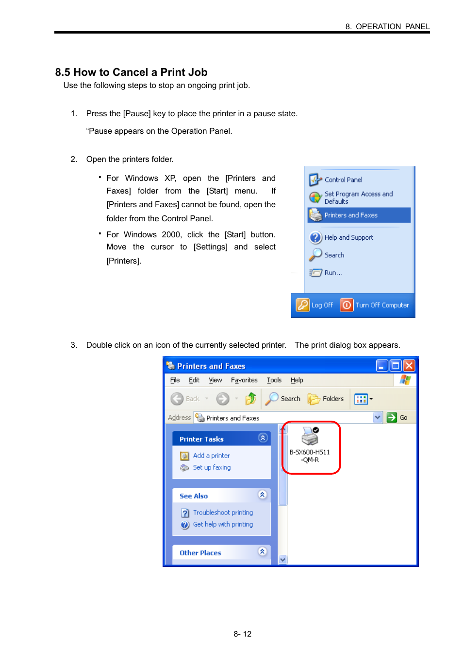 5 how to cancel a print job | Toshiba B-SX600 SERIES User Manual | Page 76 / 109