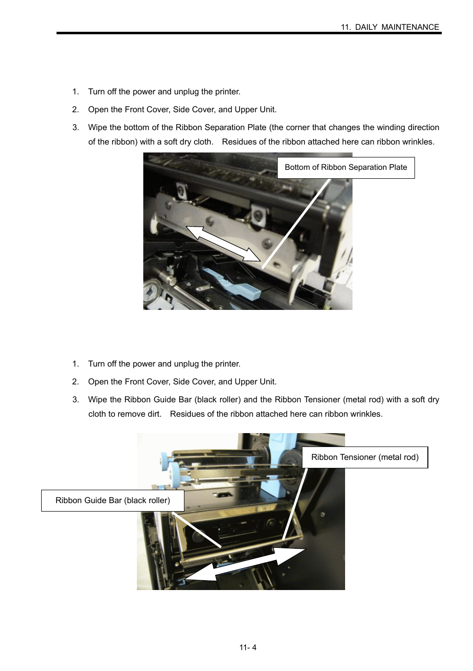 3 cleaning the ribbon separation plate, 4 cleaning the ribbon guide bar | Toshiba B-SX600 SERIES User Manual | Page 84 / 109
