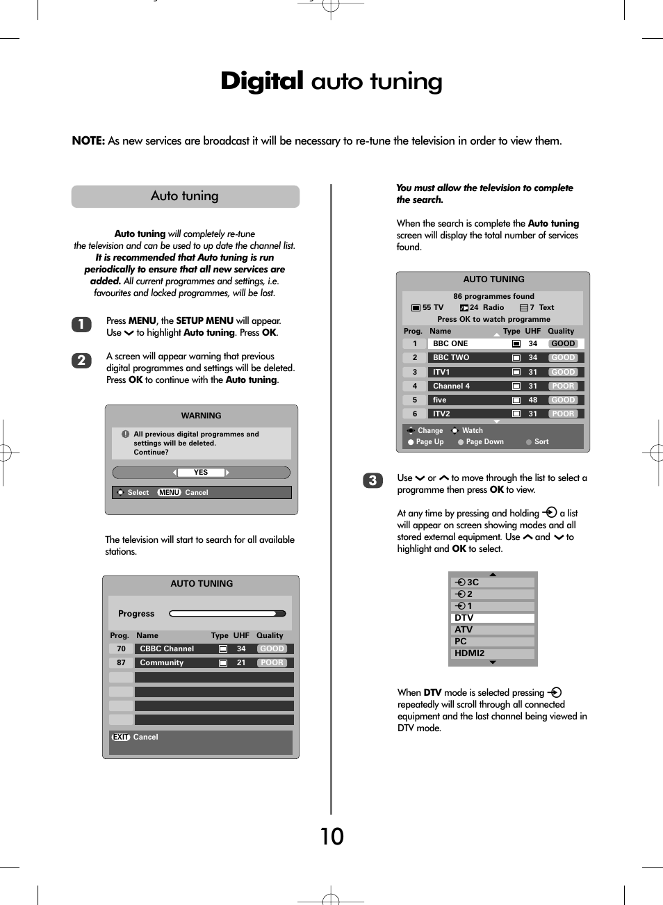 Digital auto tuning, Auto tuning 1 | Toshiba WLT66 User Manual | Page 10 / 40