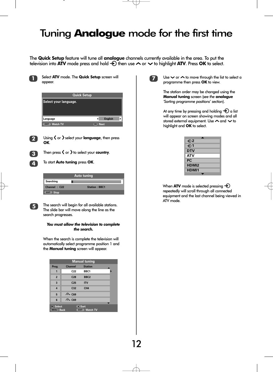 Tuning analogue mode for the first time | Toshiba WLT66 User Manual | Page 12 / 40