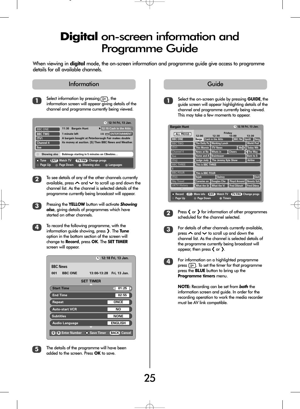 Digital on-screen information and programme guide, 5information, Guide | Toshiba WLT66 User Manual | Page 25 / 40