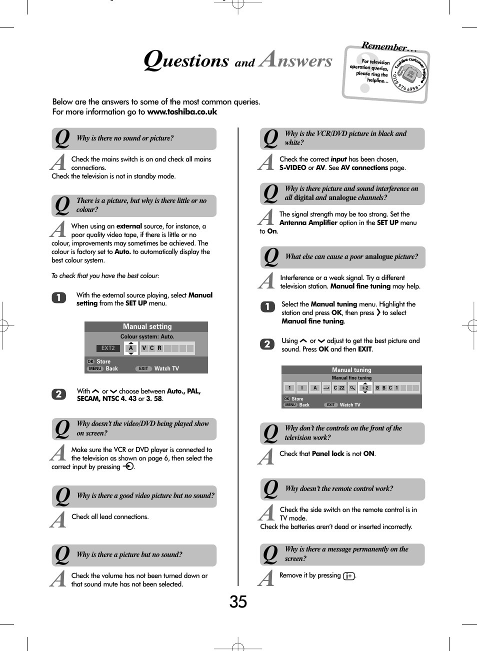 Uestions, Nswers | Toshiba WLT66 User Manual | Page 35 / 40