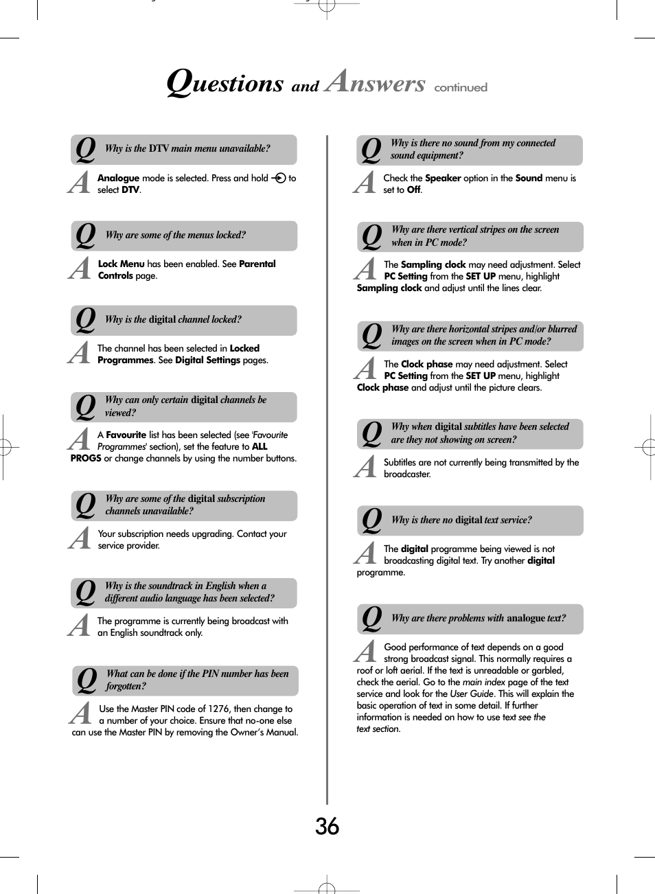 Uestions, Nswers | Toshiba WLT66 User Manual | Page 36 / 40