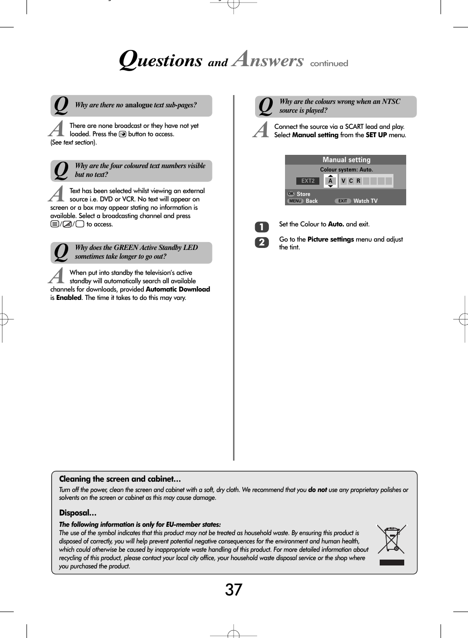 Uestions, Nswers | Toshiba WLT66 User Manual | Page 37 / 40