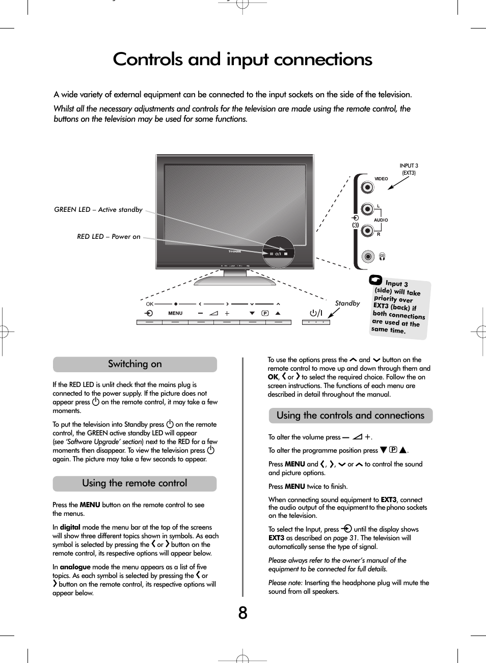 Controls and input connections | Toshiba WLT66 User Manual | Page 8 / 40