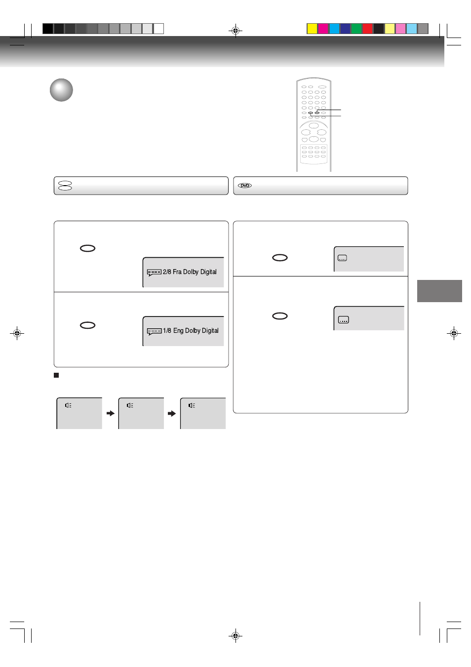 Changing soundtrack language/ subtitles, Subtitles, Changing soundtrack language | Toshiba MD20P3 User Manual | Page 35 / 48