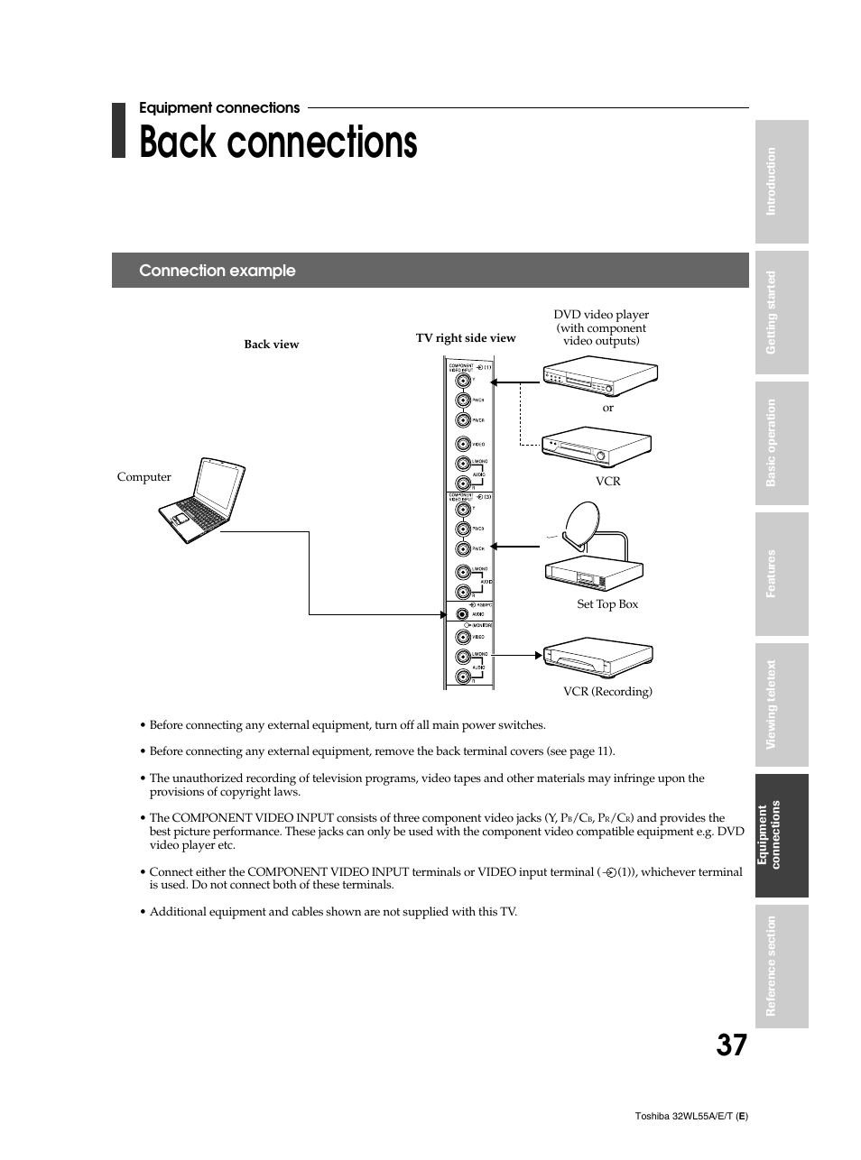 Back connections | Toshiba 32WL55T User Manual | Page 37 / 44