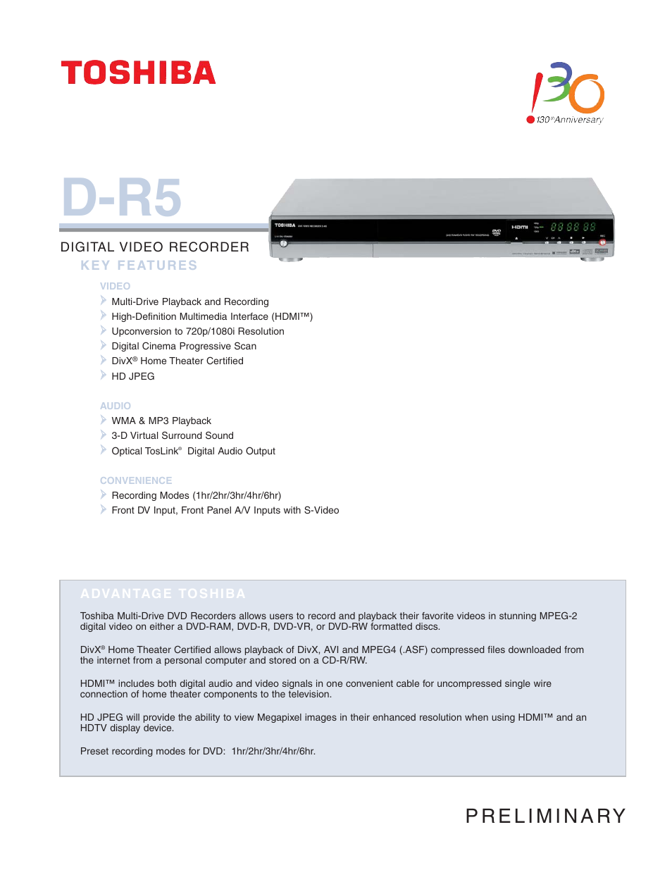 Toshiba D-R5 User Manual | 2 pages