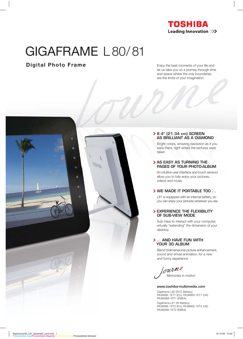 Toshiba GIGAFRAME L80 User Manual | 2 pages