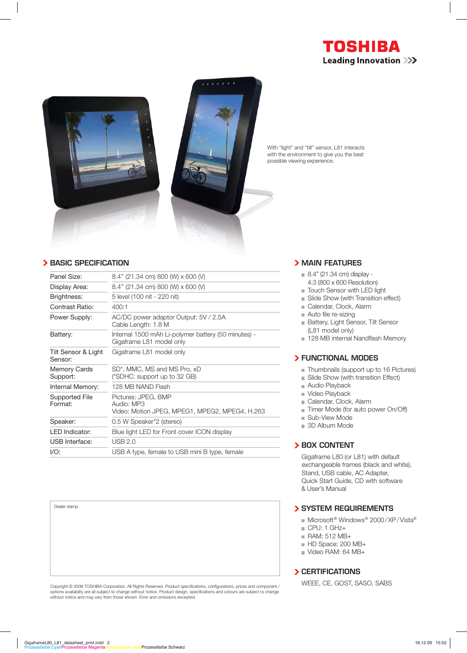 Toshiba GIGAFRAME L80 User Manual | Page 2 / 2