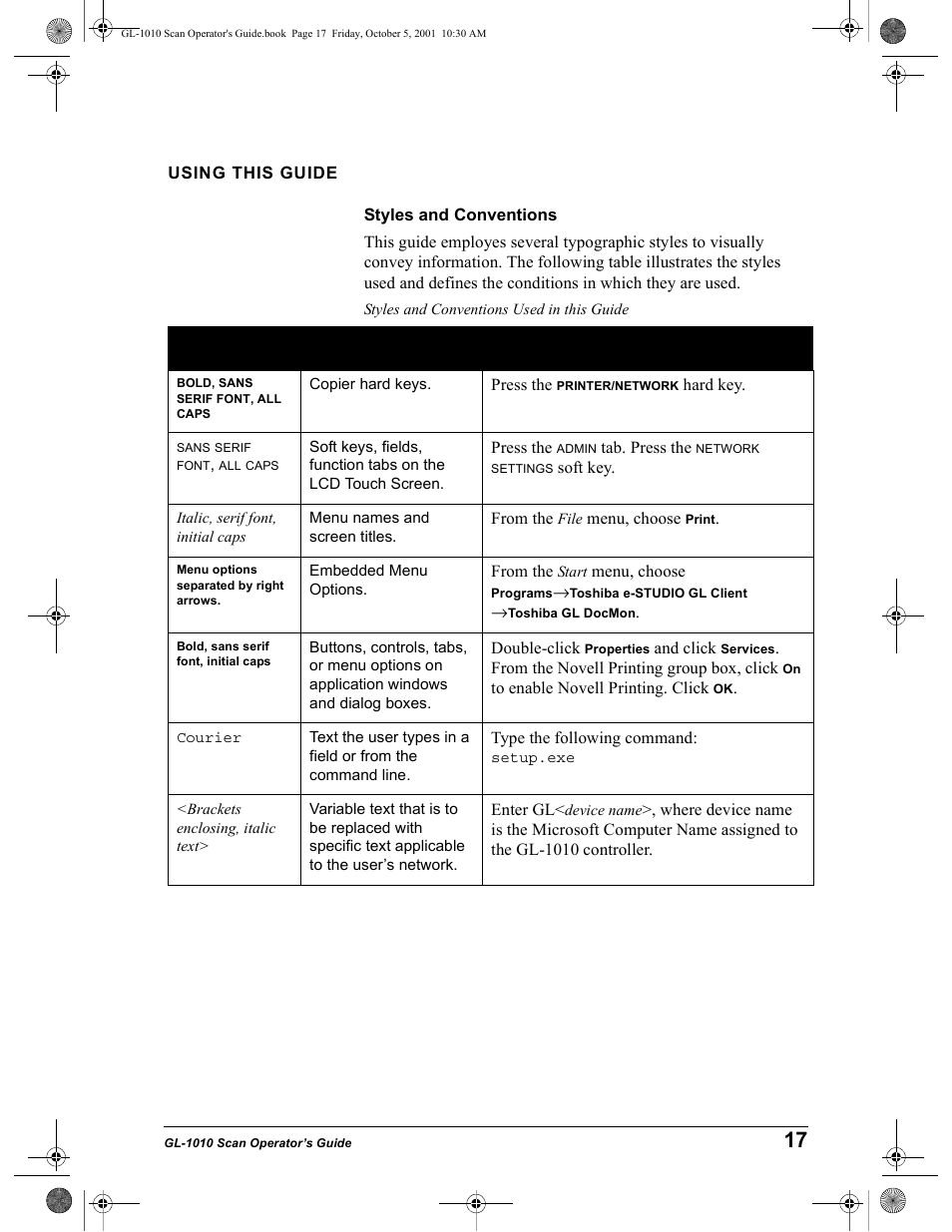 Using this guide, Styles and conventions, Styles and conventions used in this guide | Toshiba GL-1010 User Manual | Page 17 / 126