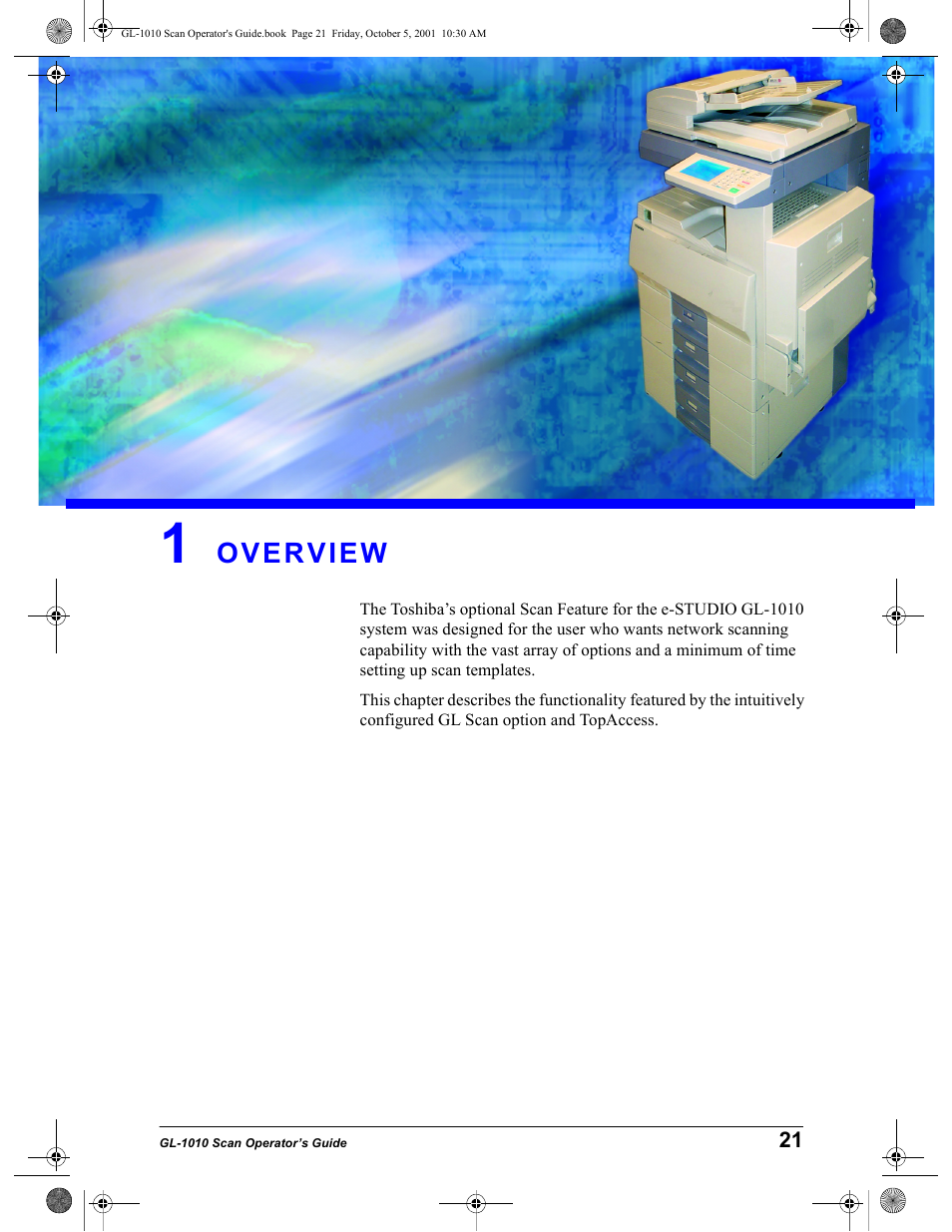 1 overview, Overview | Toshiba GL-1010 User Manual | Page 21 / 126