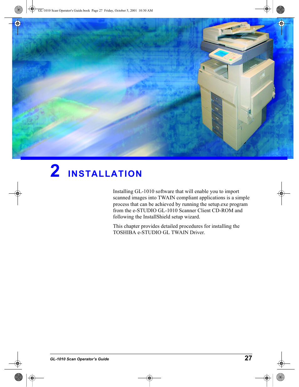 2 installation, Installation | Toshiba GL-1010 User Manual | Page 27 / 126