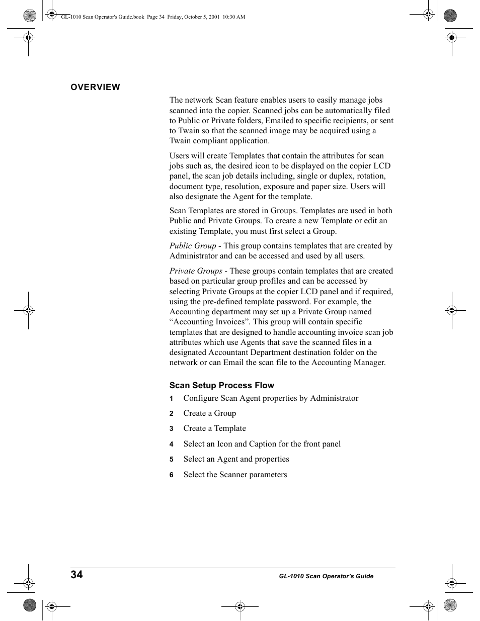 Overview, Scan setup process flow | Toshiba GL-1010 User Manual | Page 34 / 126