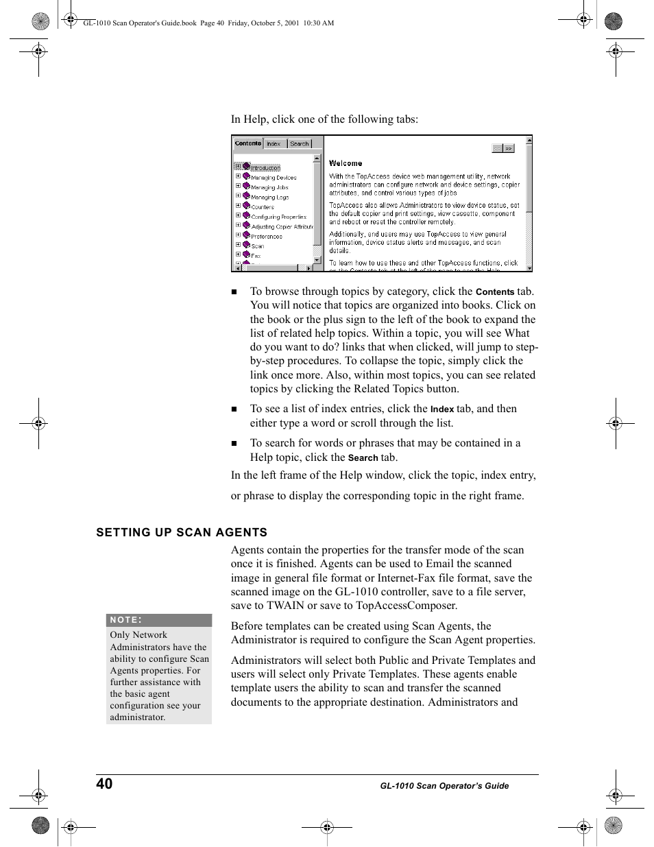 Setting up scan agents | Toshiba GL-1010 User Manual | Page 40 / 126