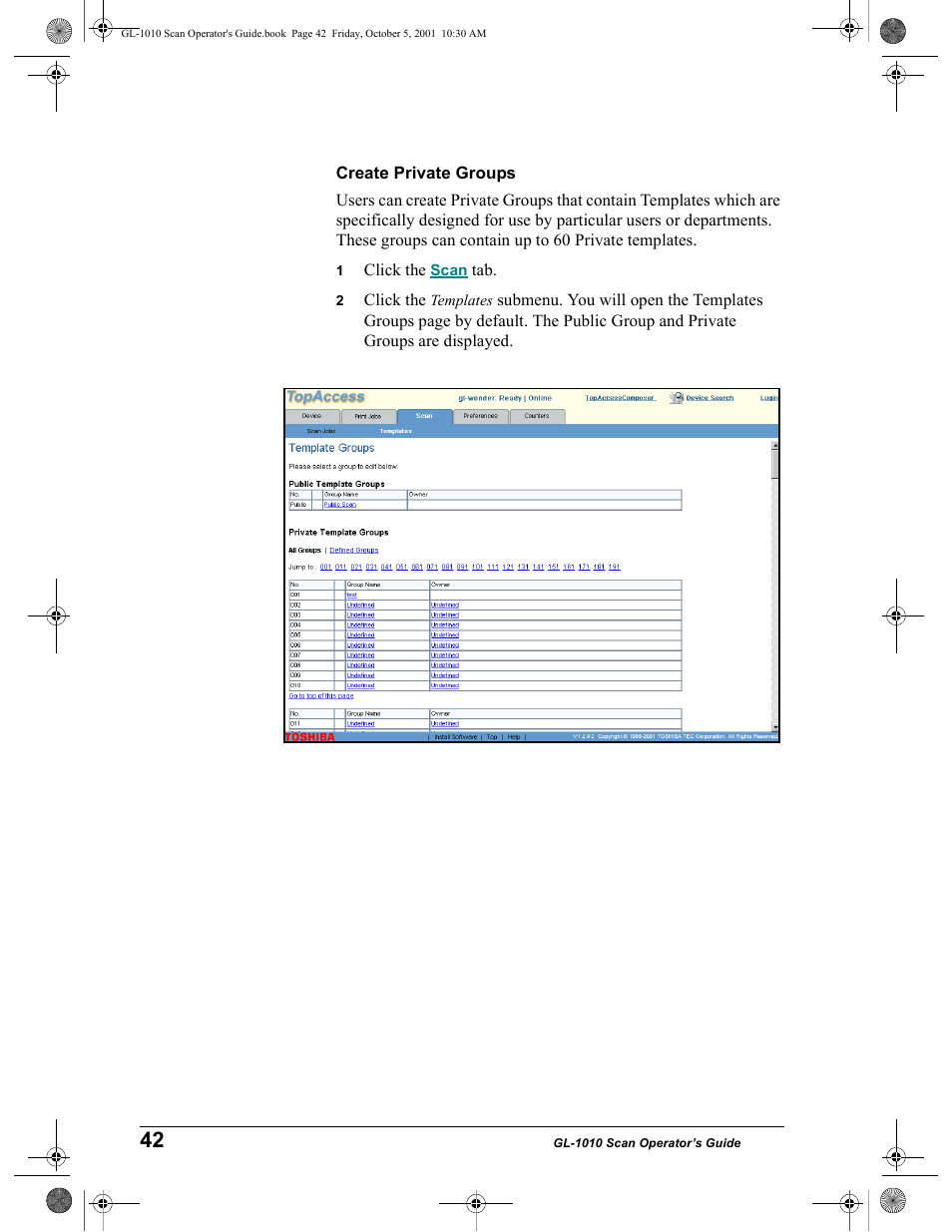 Create private groups | Toshiba GL-1010 User Manual | Page 42 / 126