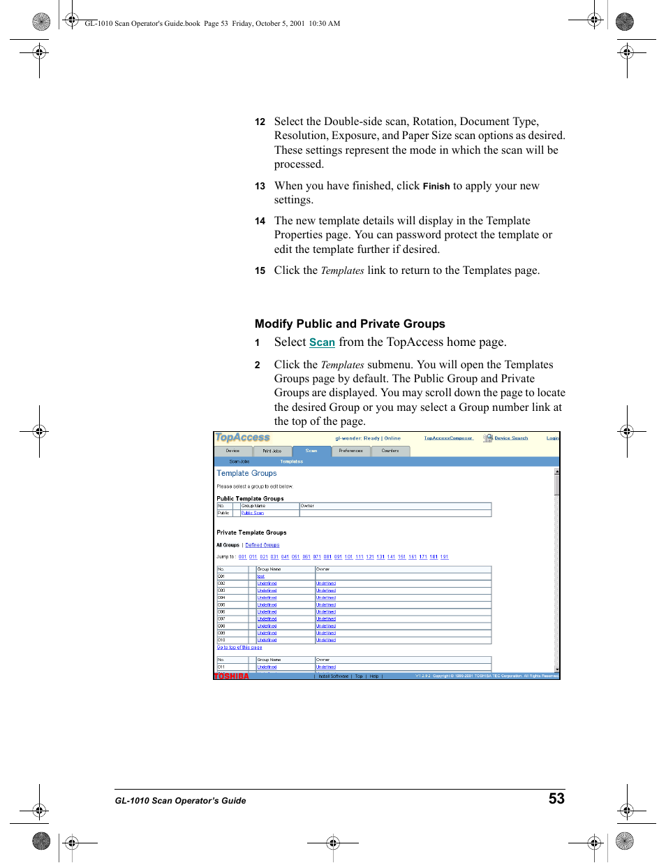 Modify public and private groups | Toshiba GL-1010 User Manual | Page 53 / 126