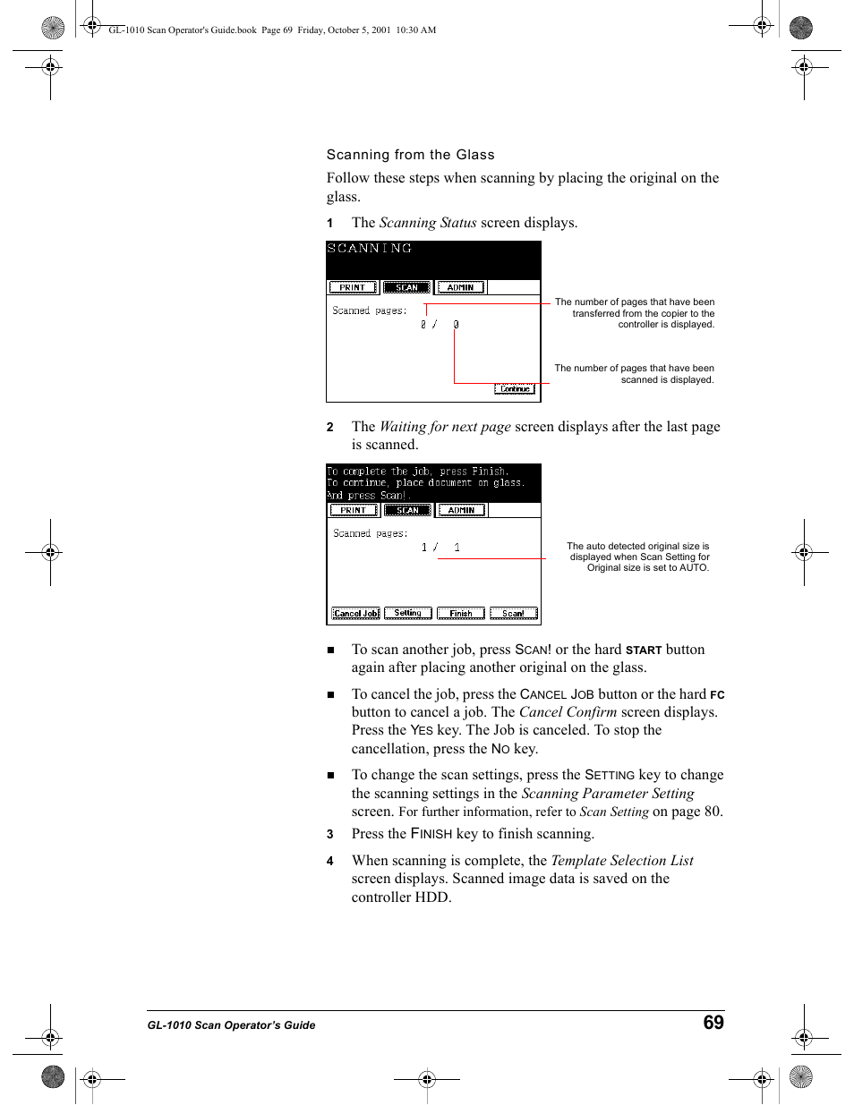 Scanning from the glass | Toshiba GL-1010 User Manual | Page 69 / 126