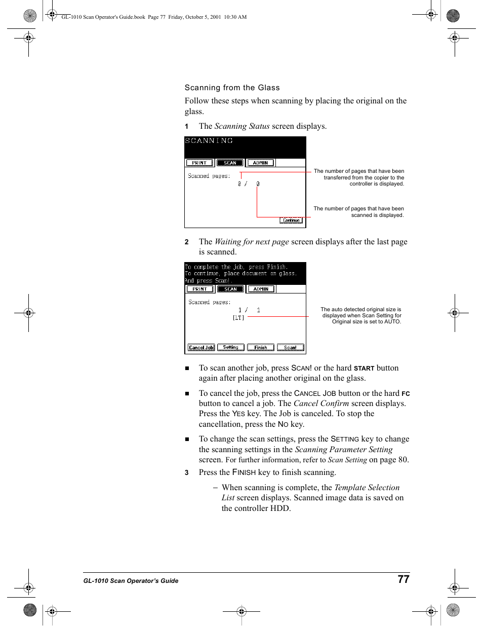 Scanning from the glass | Toshiba GL-1010 User Manual | Page 77 / 126