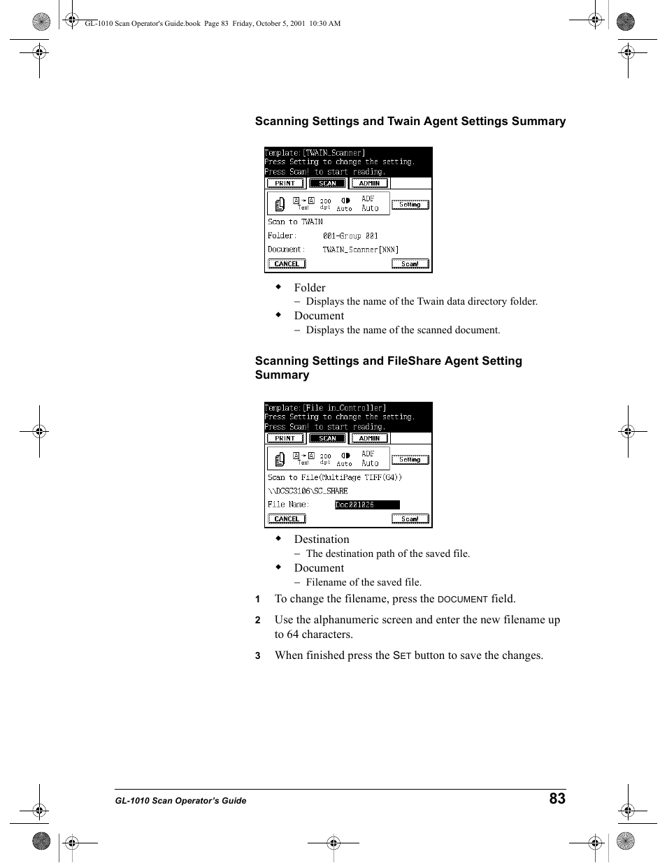 Scanning settings and twain agent settings summary | Toshiba GL-1010 User Manual | Page 83 / 126