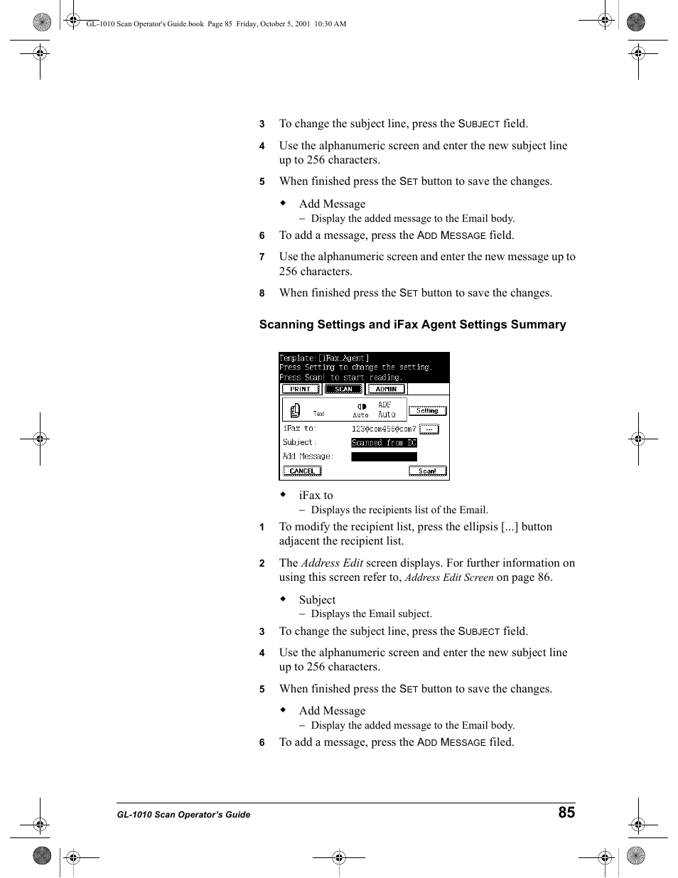 Scanning settings and ifax agent settings summary | Toshiba GL-1010 User Manual | Page 85 / 126
