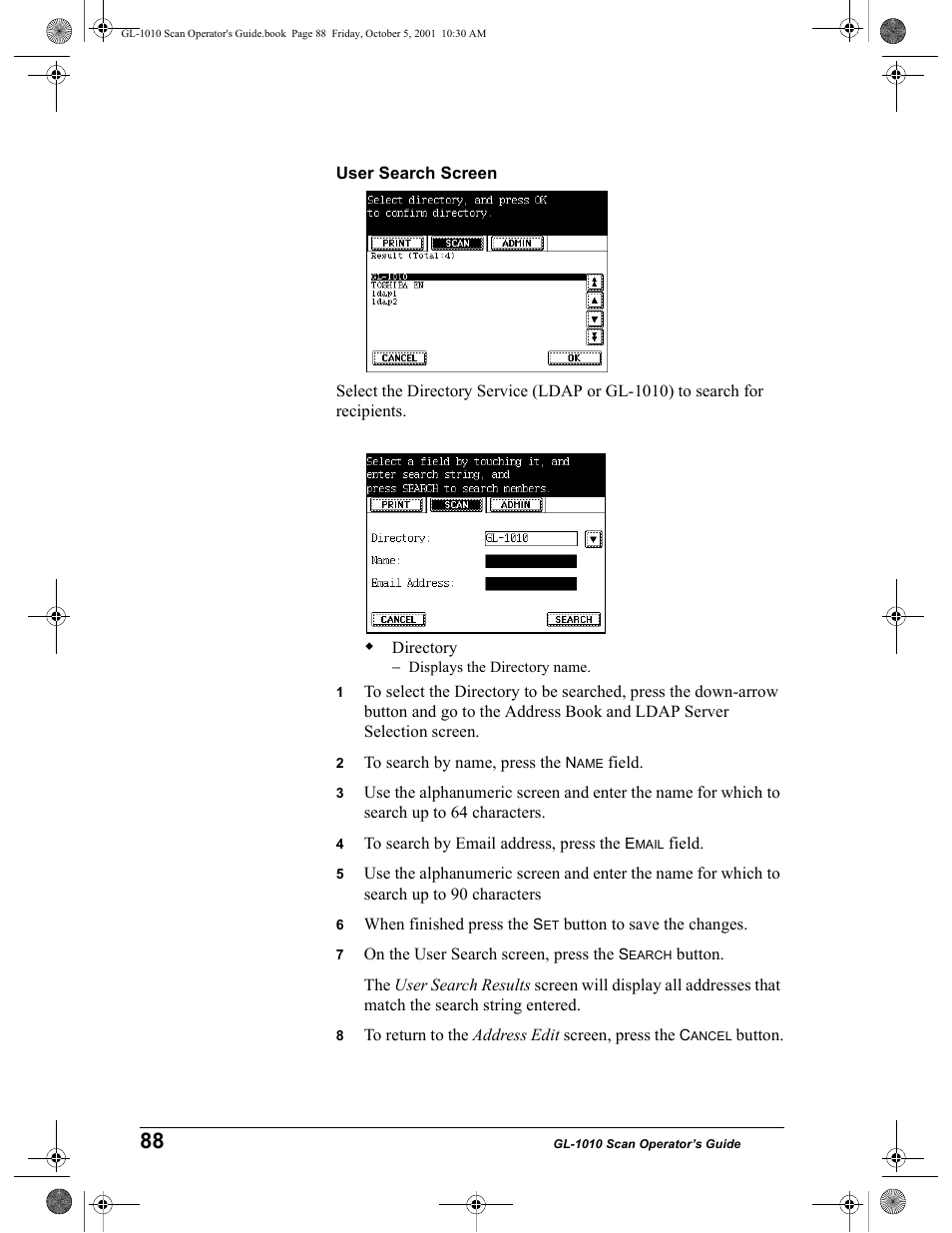 User search screen | Toshiba GL-1010 User Manual | Page 88 / 126