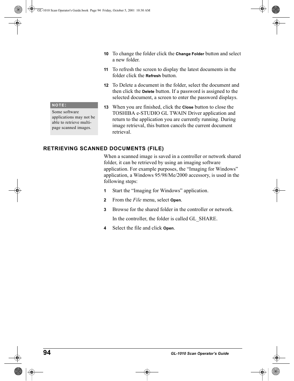 Retrieving scanned documents (file) | Toshiba GL-1010 User Manual | Page 94 / 126