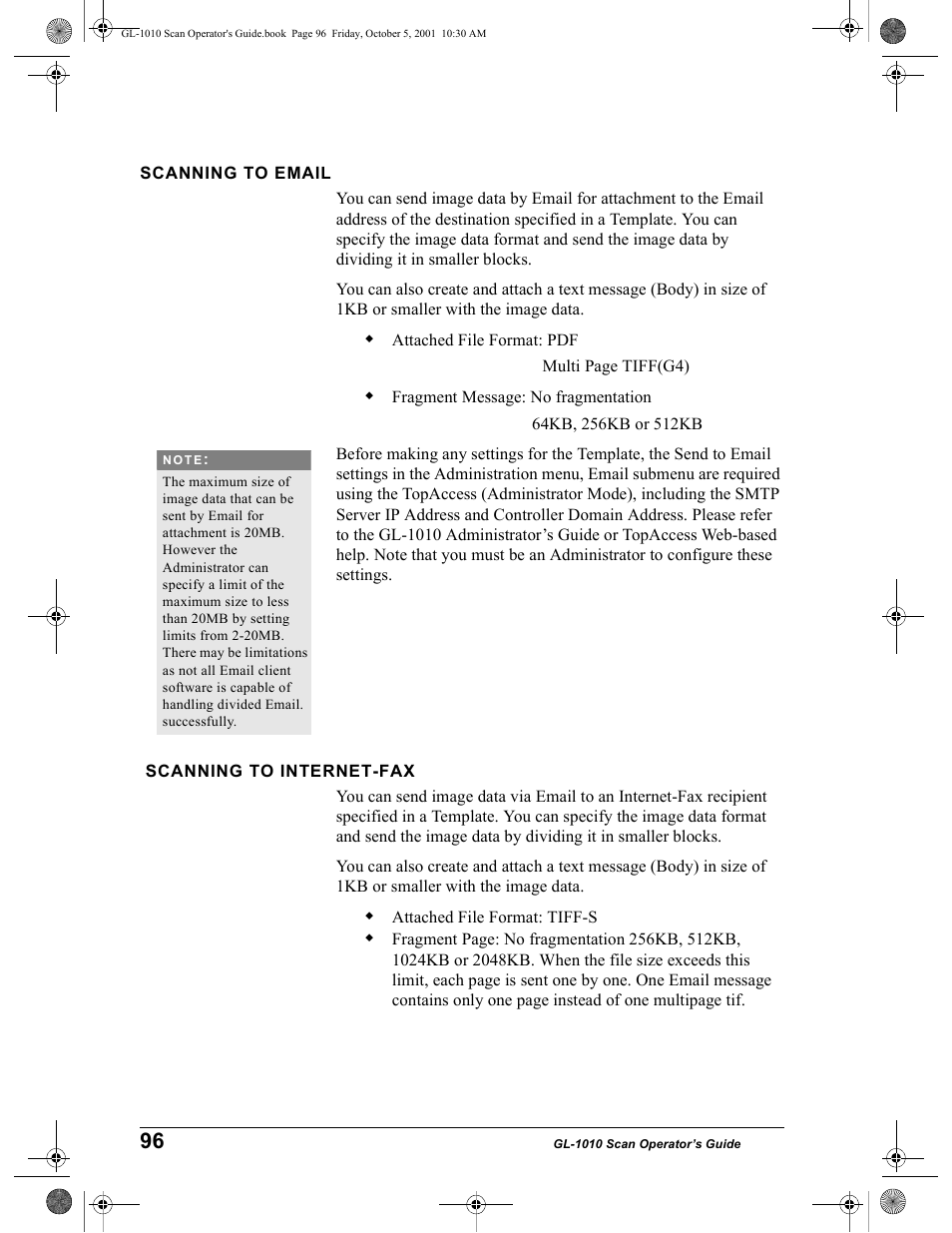 Scanning to email, Scanning to internet-fax | Toshiba GL-1010 User Manual | Page 96 / 126