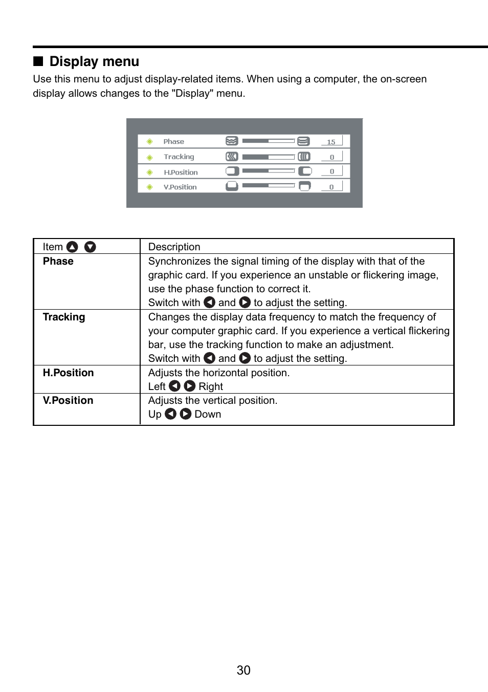 Display menu, P.30 | Toshiba TDP-S9 User Manual | Page 30 / 43