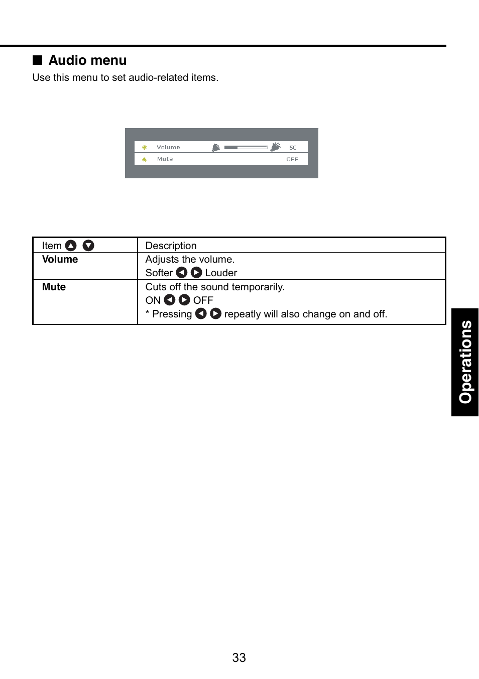 Audio menu, P.33, Operations | Toshiba TDP-S9 User Manual | Page 33 / 43